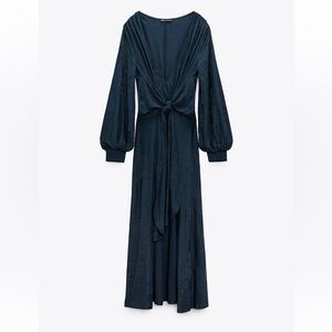 Zara Long Jaquard dress in Navy